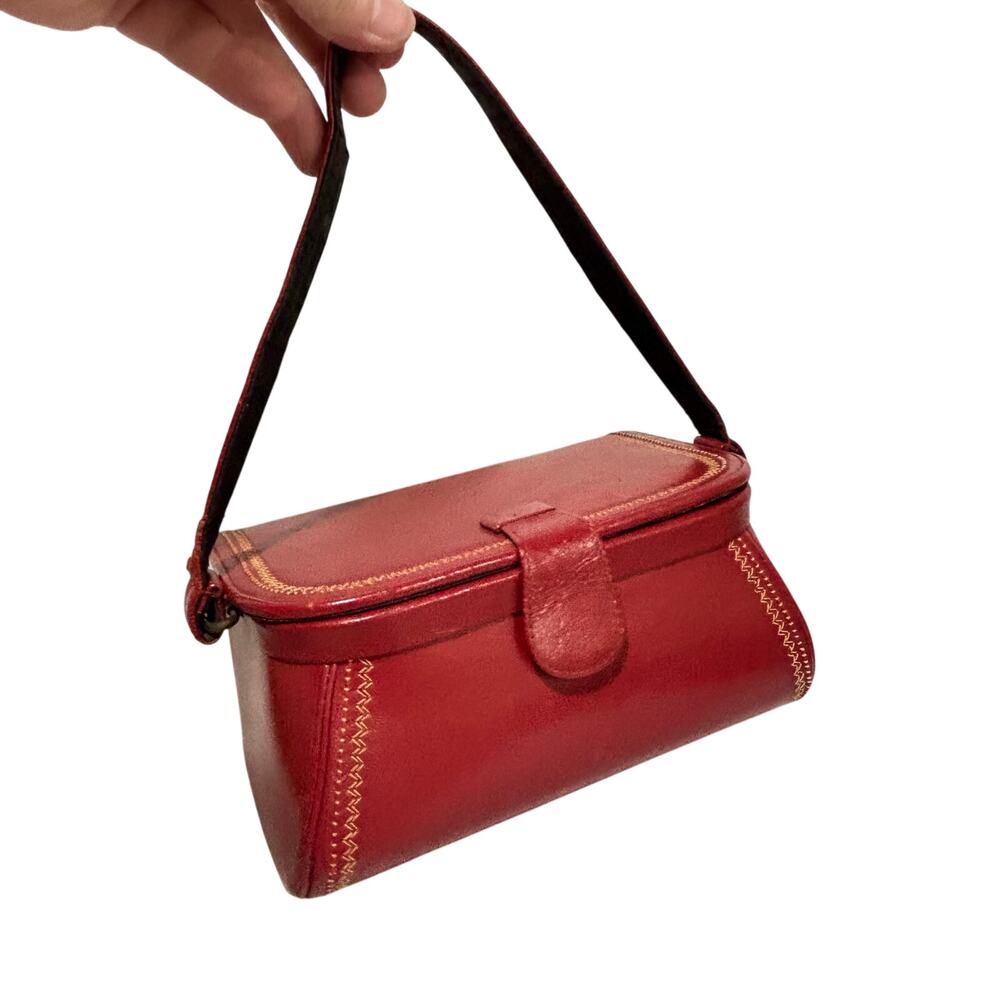 Vintage red leather box purse short handle shoulderbag unique mid century style - Picture 2 of 9